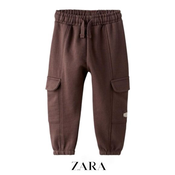 ZARA Kids | Dark Brown | PLUSH CARGO TROUSERS - Picture 1 of 6